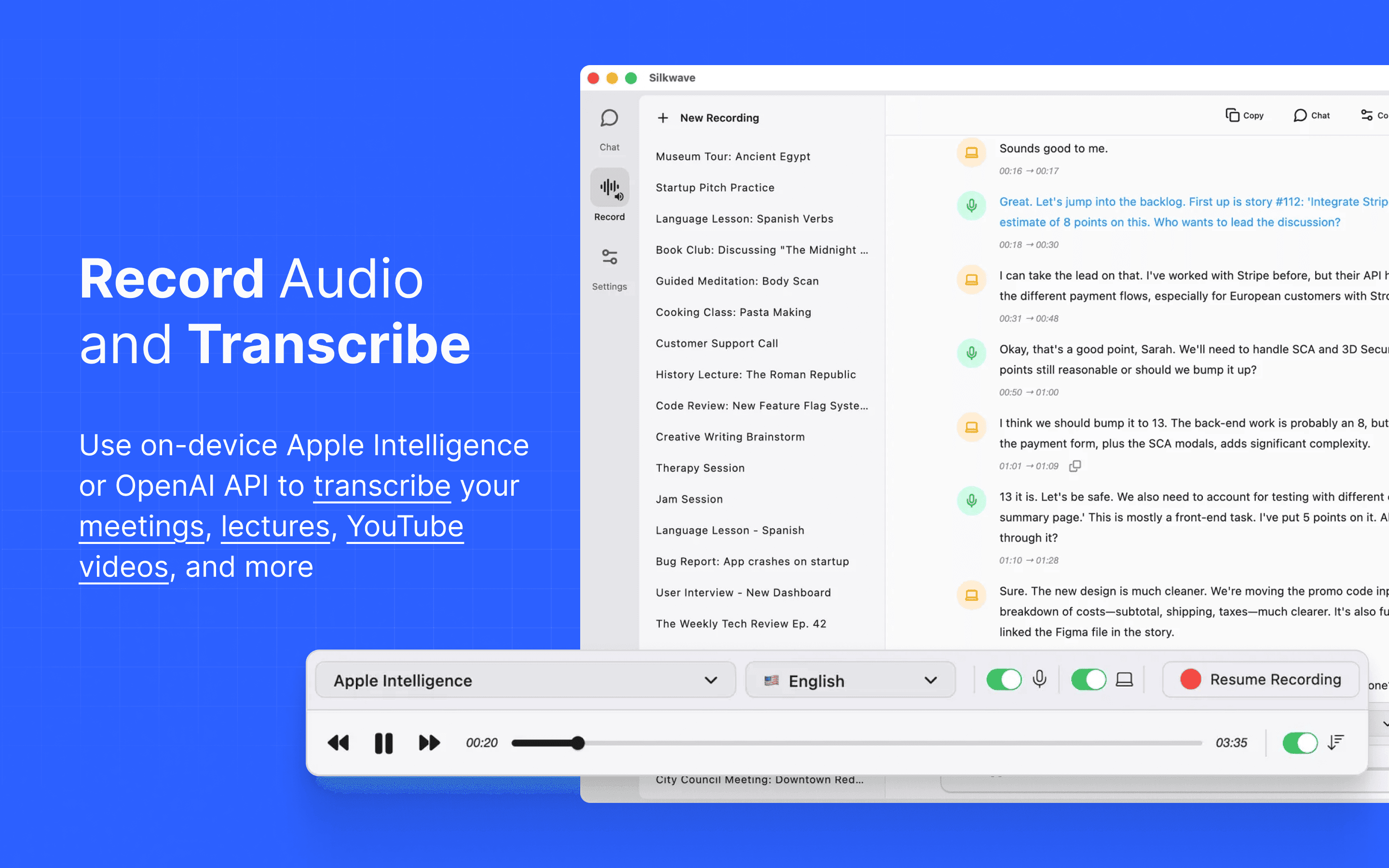 Hero image for Silkwave Update: Native Audio Recording and AI Note Taker