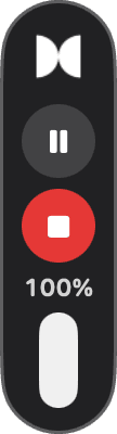 The floating control, with pause, stop, and a strength slider