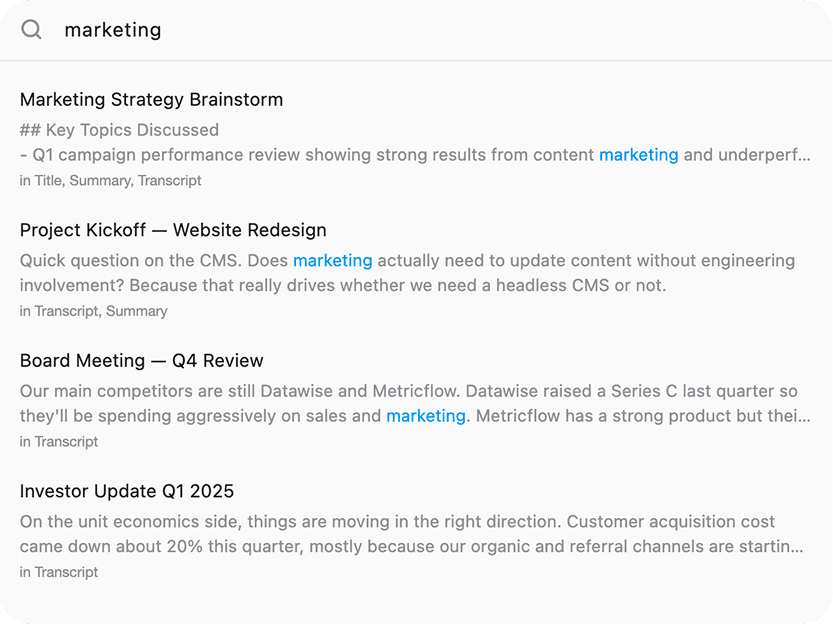 Search Across All Recordings screenshot