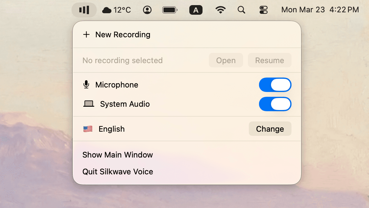 Menu Bar Quick Access screenshot